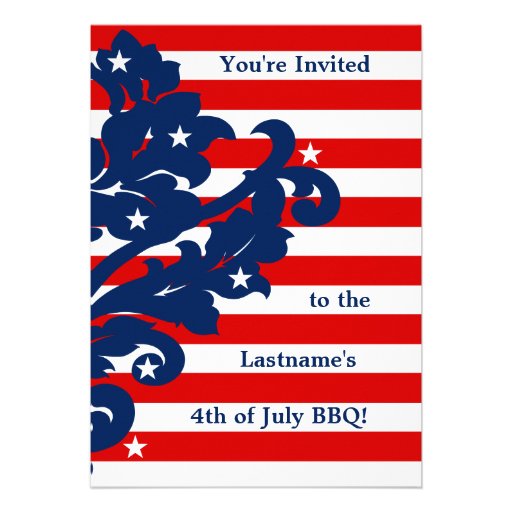 Elegant 4th of July party damask 5x7 party Invitations (front side)