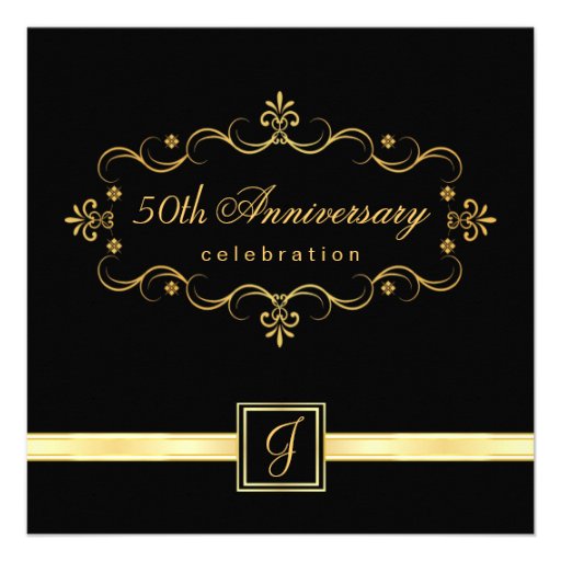 Elegant 50th Anniversary - Monogram Invitations
