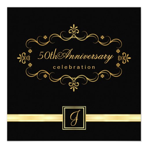 Elegant 50th Anniversary - Monogram Invitations