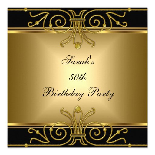 Elegant 50th Birthday Gold Black Art Deco Custom Invitations