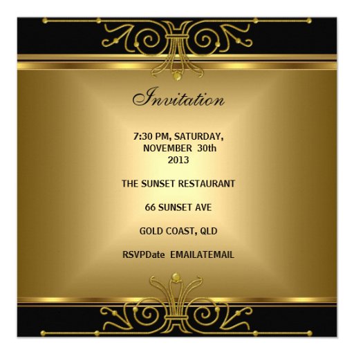 Elegant 50th Birthday Gold Black Art Deco Custom Invitations