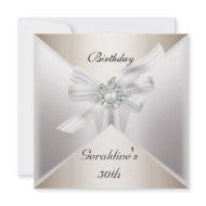 Elegant 50th Birthday Invite Pearl White Beige invitation