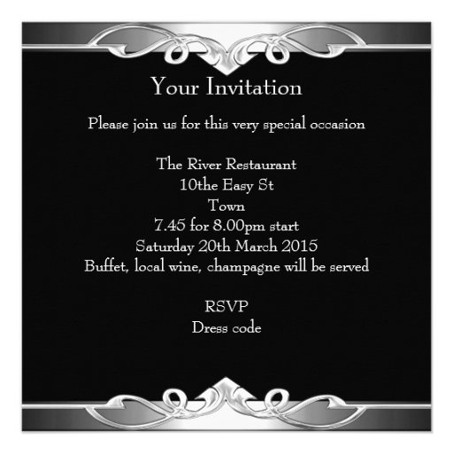 Elegant 50th Birthday Party Black Silver 50 Personalized Invitations