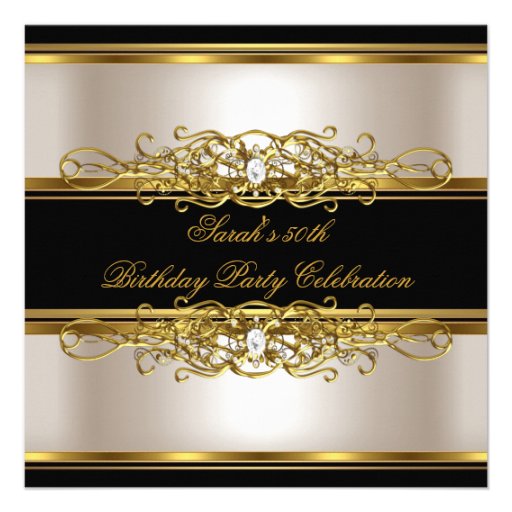 Elegant 50th Birthday Party Cream Gold Black Personalized Invitations