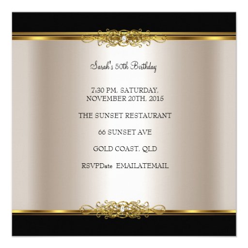 Elegant 50th Birthday Party Cream Gold Black Personalized Invitations