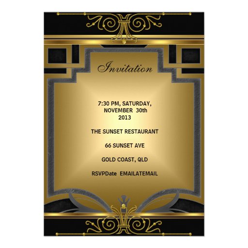 Elegant 50th Birthday Party Gold Black Art Deco Personalized Invitations