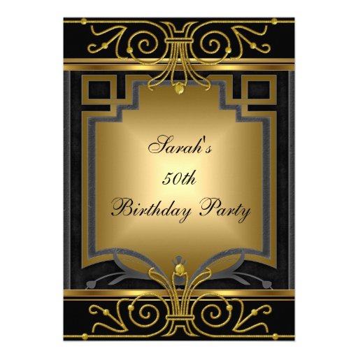 Elegant 50th Birthday Party Gold Black Art Deco Personalized Invitations