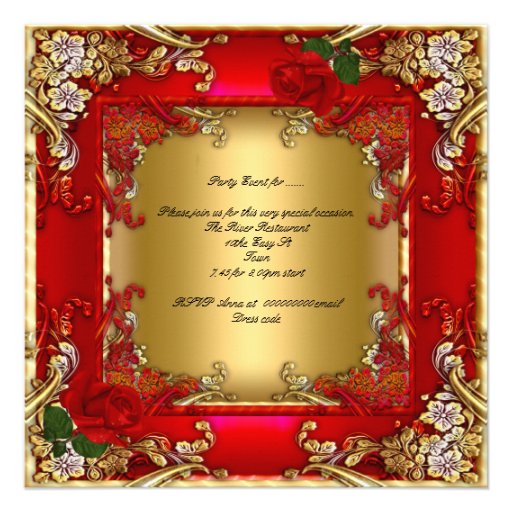 Elegant 50th Birthday Party Gold Red Rose Announcements