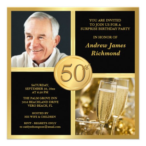 Elegant 50th Birthday Party Invitations with Photo (front side)