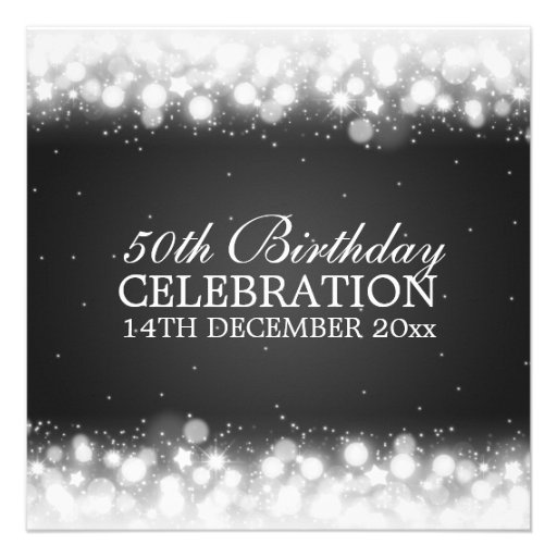 Elegant 50th Birthday Party Magic Sparkle Black Announcements