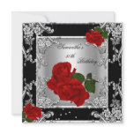 Elegant 50th Birthday Party Red Rose Silver Invitations