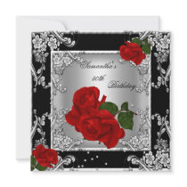 Elegant 50th Birthday Party Red Rose Silver Invitations