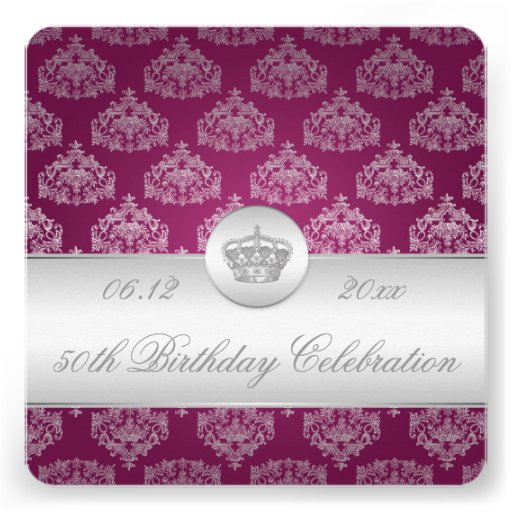 Elegant 50th Birthday Party Royal Crown Pink Personalized Invite