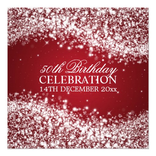 Elegant 50th Birthday Party Sparkling Wave Red Personalized Invites