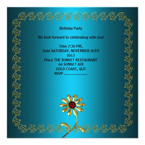 Elegant 50th Birthday Party White Gold Teal Floral Custom Invites