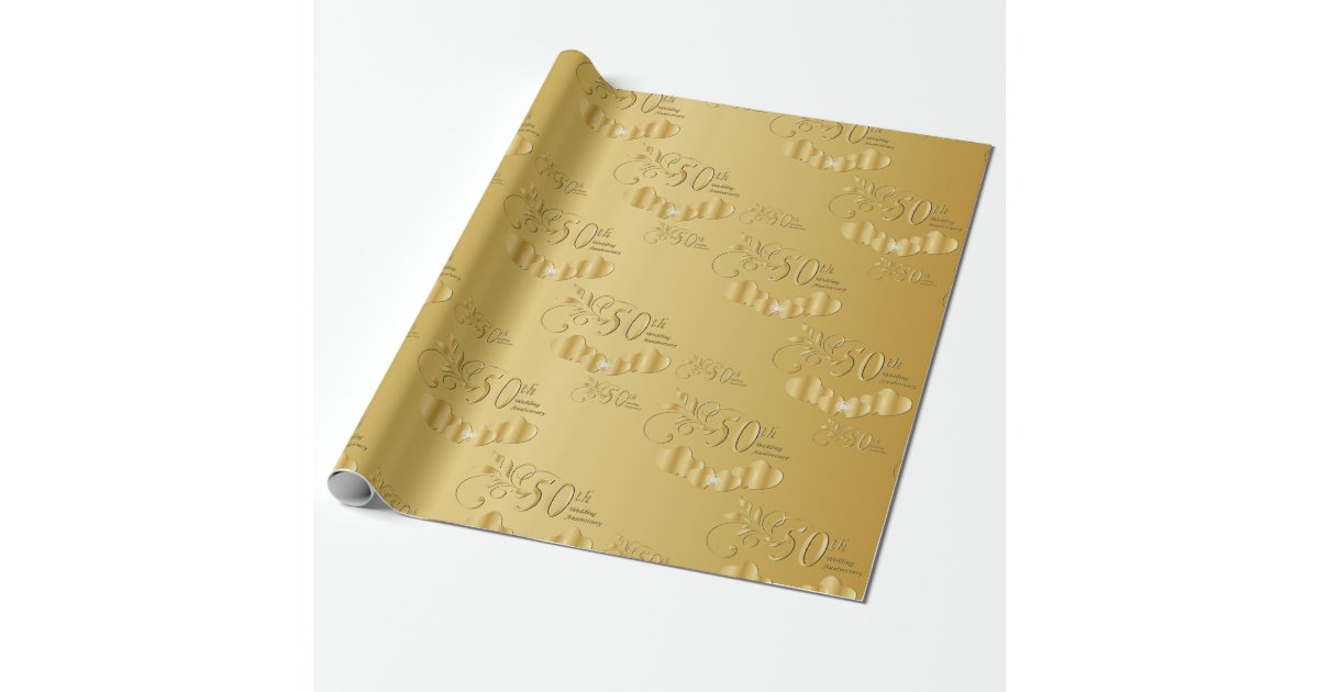 Elegant 50th Golden Wedding Anniversary Wrapping Paper Zazzle