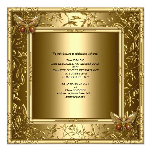 Elegant 50th Wedding Anniversary Gold Butterfly Personalized Invites
