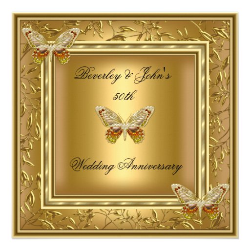 Elegant 50th Wedding Anniversary Gold Damask 5.25&quot; Square Invitation