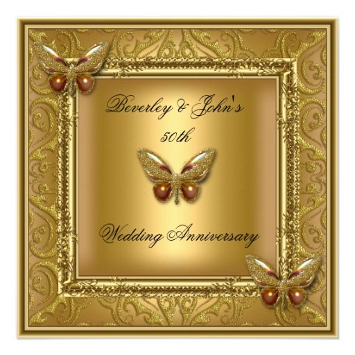 Elegant 50th Wedding Anniversary Golden Damask Invite