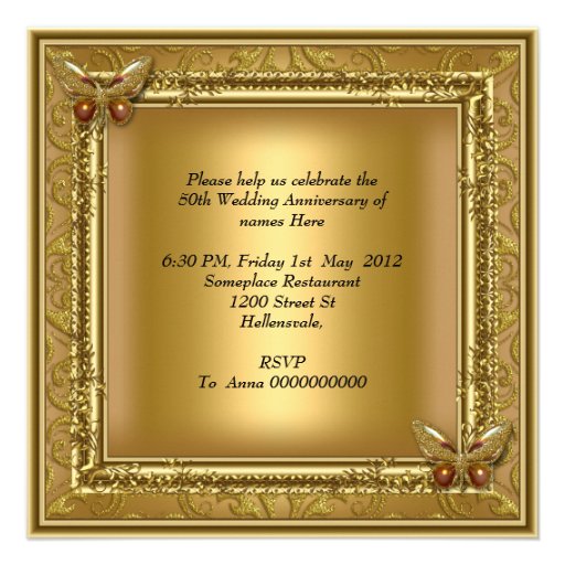 Elegant 50th Wedding Anniversary Golden Damask Invite