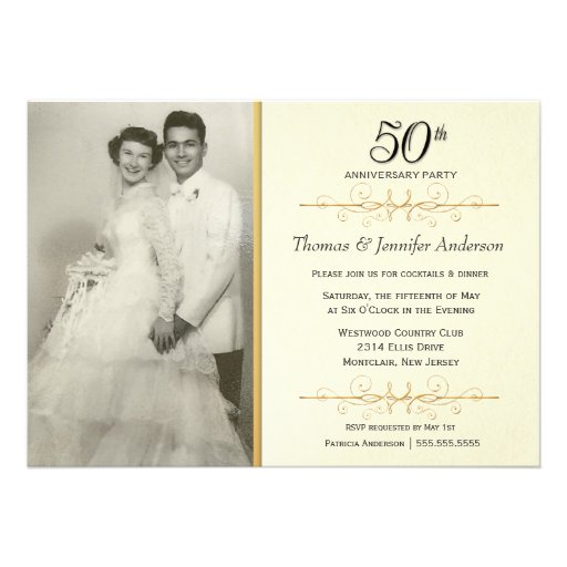 Elegant 50th Wedding Anniversary Party Invitations (front side)