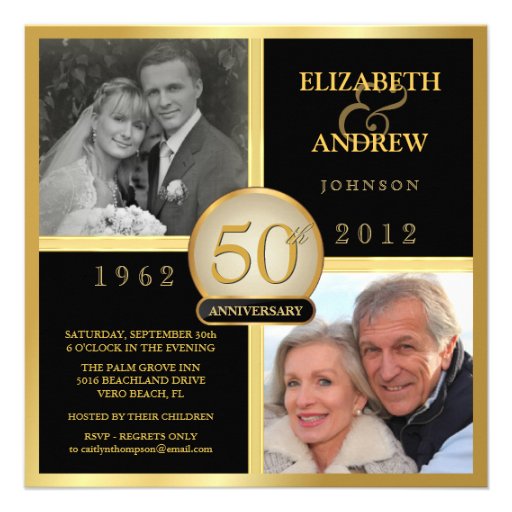 Elegant 50th Wedding Anniversary Photo Invitations (front side)