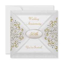 Elegant 50th Wedding Anniversary White Gold Custom Announcement