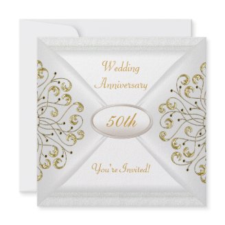 Elegant  50th Wedding Anniversary White Gold Personalized Announcements