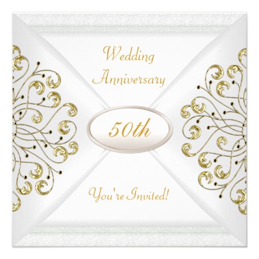 Elegant 50th Wedding Anniversary White Gold Custom Announcement