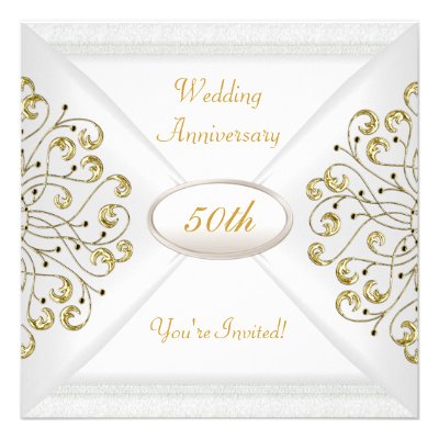 Elegant  50th Wedding Anniversary White Gold Personalized Announcements