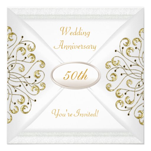 Elegant  50th Wedding Anniversary White Gold Personalized Announcements