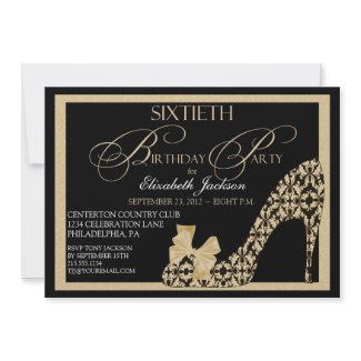 Elegant 60th Birthday Damask Shoe Invitation