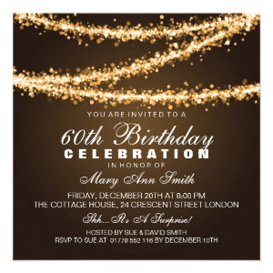 Elegant 60th Birthday Party Gold String Lights Personalized Announcement