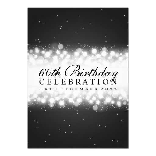 Elegant 60th Birthday Party Magic Sparkle Black Personalized Announcement