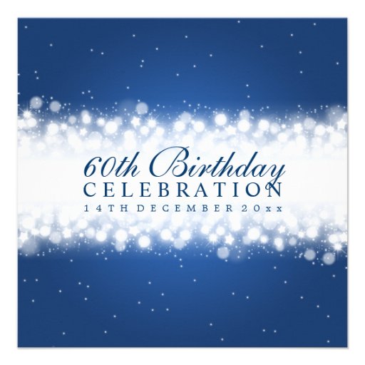 Elegant 60th Birthday Party Magic Sparkle Blue Personalized Invite