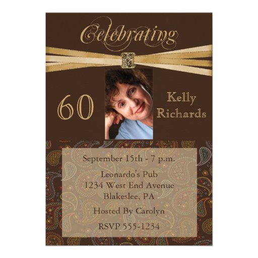 Elegant 60th Birthday Party  Photo Invitations (front side)