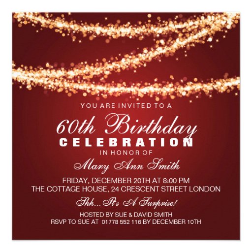 Elegant 60th Birthday Party Red String Lights Personalized Invitations