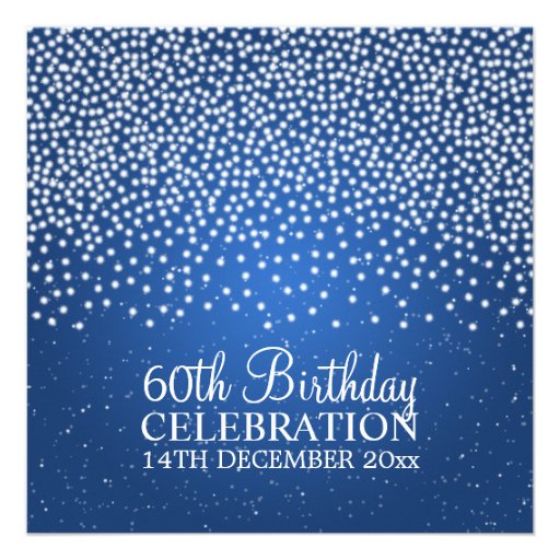 Elegant 60th Birthday Party Simple Sparkle Blue Personalized Invitation (front side)