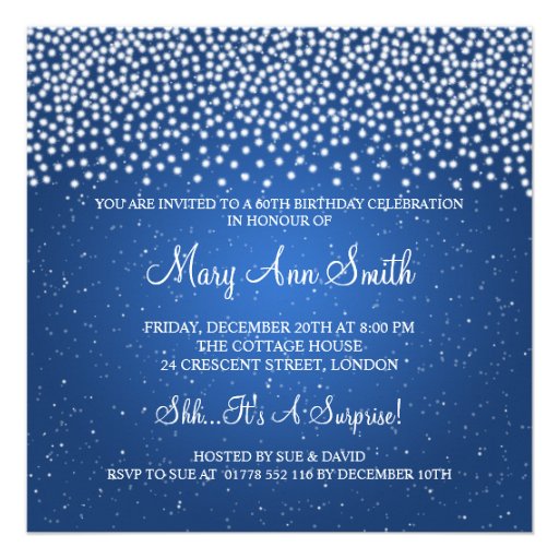 Elegant 60th Birthday Party Simple Sparkle Blue Personalized Invitation