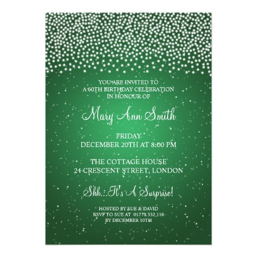 Elegant 60th Birthday Party Simple Sparkle Green Custom Invite