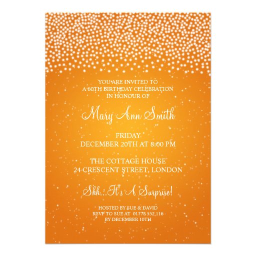 Elegant 60th Birthday Party Simple Sparkle Orange Custom Invites