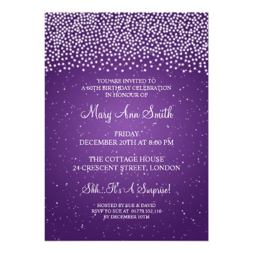 Elegant 60th Birthday Party Simple Sparkle Purple Personalized Invitations