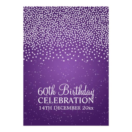 Elegant 60th Birthday Party Simple Sparkle Purple Personalized Invitations (front side)