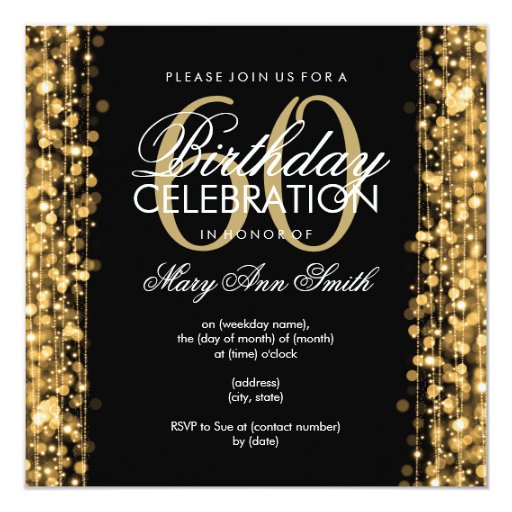 Elegant 60th Birthday Party Sparkles Gold Custom Invitation (front side)