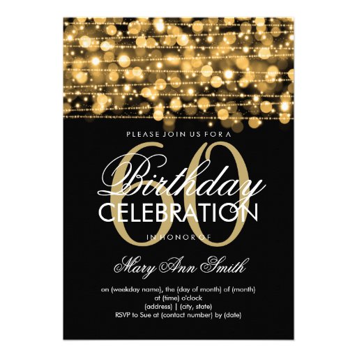 Elegant 60th Birthday Party Sparkles Gold Personalized Invitations (front side)