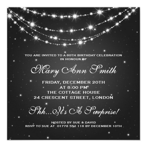 Elegant 60th Birthday Party Sparkling Chain Black Custom Invites