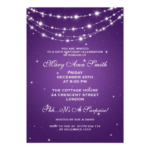 Elegant 60th Birthday Party Sparkling Chain Purple Custom Invites