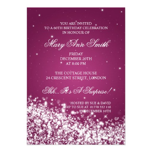 Elegant 60th Birthday Party Sparkling Wave Berry Invitations