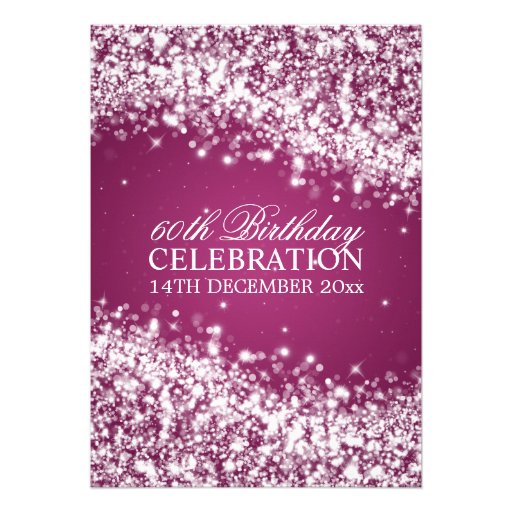 Elegant 60th Birthday Party Sparkling Wave Berry Invitations (front side)