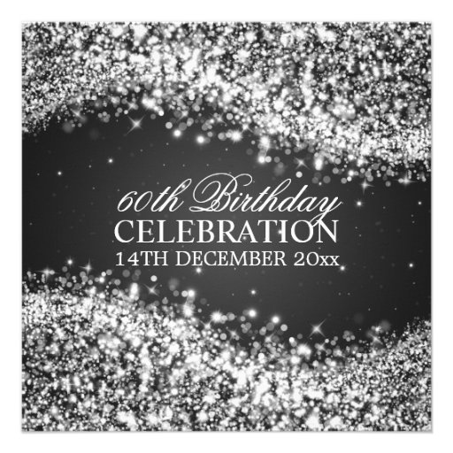 Elegant 60th Birthday Party Sparkling Wave Black Personalized Invite (front side)
